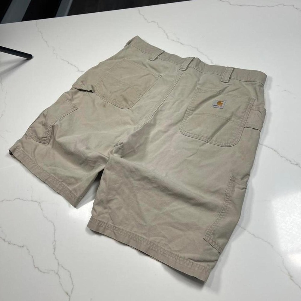 Carhartt B147 TAN Canvas Carpenter Work Shorts Mens 38 Tan Khaki Distressed